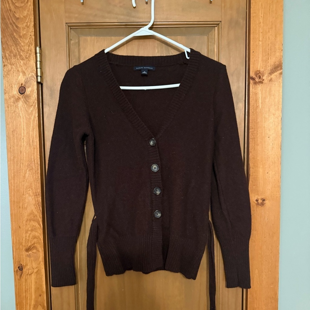 New Without Tags Banana Republic Chocolate Wool Blend Cardigan with Belt Size M - Picture 2 of 5